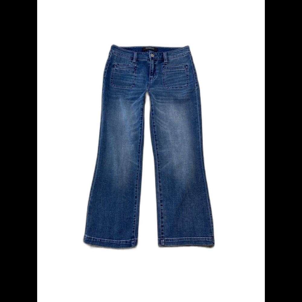 Liverpool High-Rise Hannah Crop Flare Patch Pockets Vintage Blue Wash Size 6/28